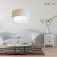 Lustre Pendente Duplo Cilíndrico Vivare Md-4353 Cúpula Tecido 60x50cm - Bivolt Linho-bege-branco 127/220v - 3