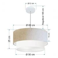 Lustre Pendente Duplo Cilíndrico Vivare Md-4353 Cúpula Tecido 60x50cm - Bivolt Linho-bege-branco 127/220v - 5