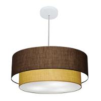 Lustre Pendente Duplo Cilíndrico Vivare Md-4353 Cúpula Tecido 60x50cm - Bivolt Café-palha 127/220v - 1