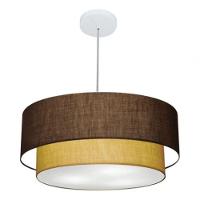 Lustre Pendente Duplo Cilíndrico Vivare Md-4353 Cúpula Tecido 60x50cm - Bivolt Café-palha 127/220v