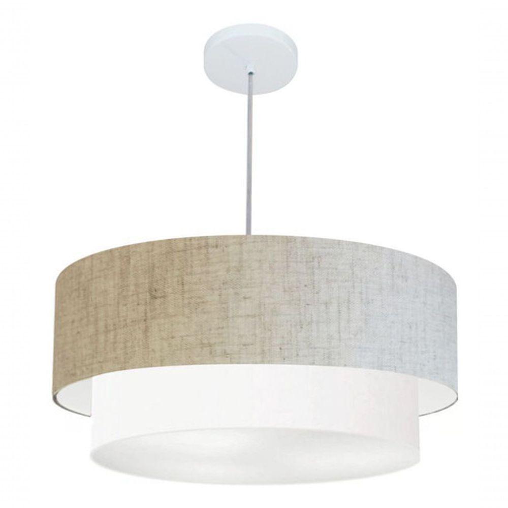 Lustre Pendente Duplo Cilíndrico Vivare Md-4352 Cúpula Tecido 55x50cm - Bivolt Rustico-bege-branco 127/220v - 4