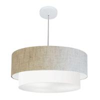 Lustre Pendente Duplo Cilíndrico Vivare Md-4352 Cúpula Tecido 55x50cm - Bivolt Rustico-bege-branco 127/220v - 1