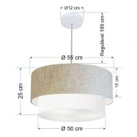 Lustre Pendente Duplo Cilíndrico Vivare Md-4352 Cúpula Tecido 55x50cm - Bivolt Rustico-bege-branco 127/220v - 5
