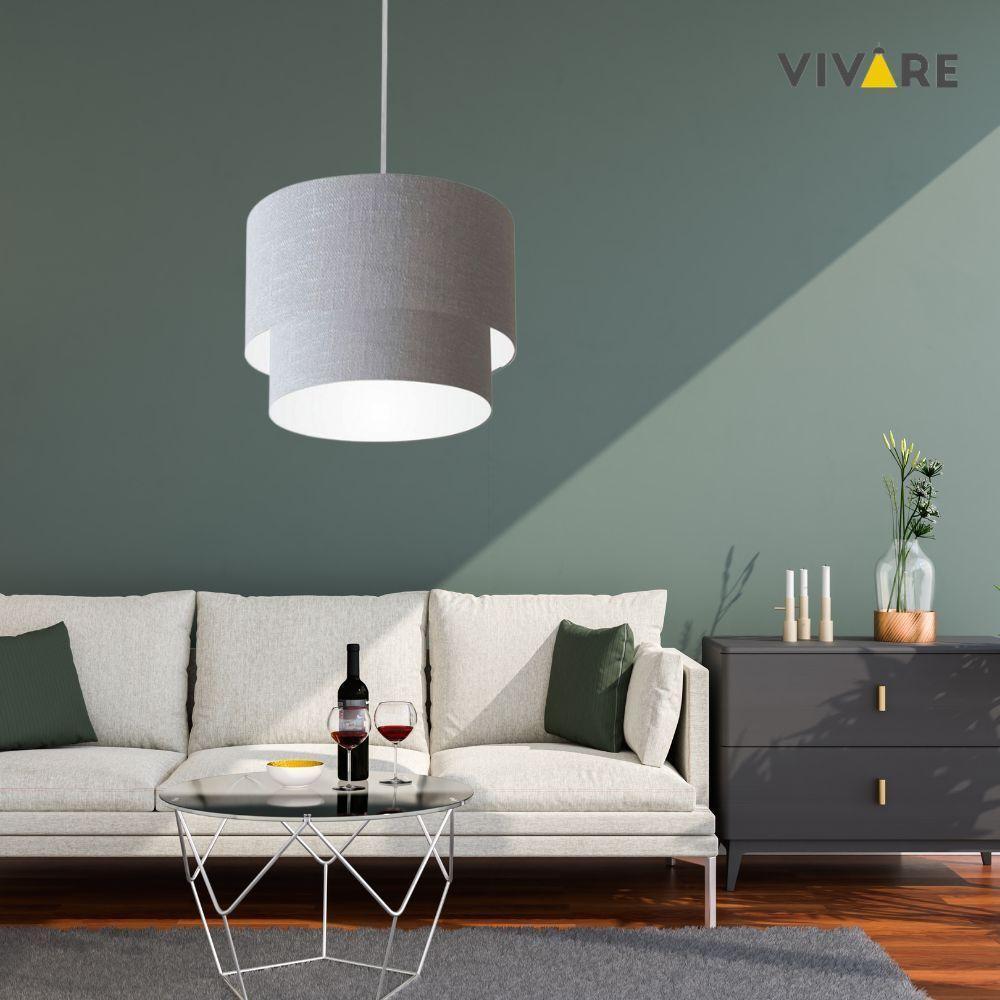 Lustre Pendente Duplo Cilíndrico Vivare Md-4353 Cúpula Em Tecido 60x50cm - Bivolt Rustico-cinza 127/220v - 3