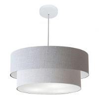 Lustre Pendente Duplo Cilíndrico Vivare Md-4353 Cúpula Em Tecido 60x50cm - Bivolt Rustico-cinza 127/220v