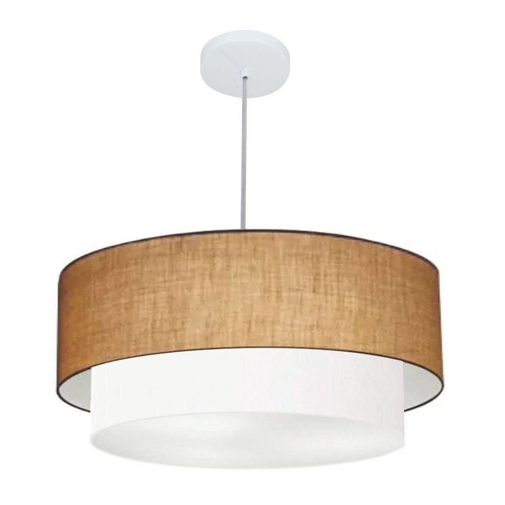 Lustre Pendente Duplo Cilíndrico Vivare Md-4352 Cúpula Tecido 55x50cm - Bivolt Palha-branco 127/220v - 1