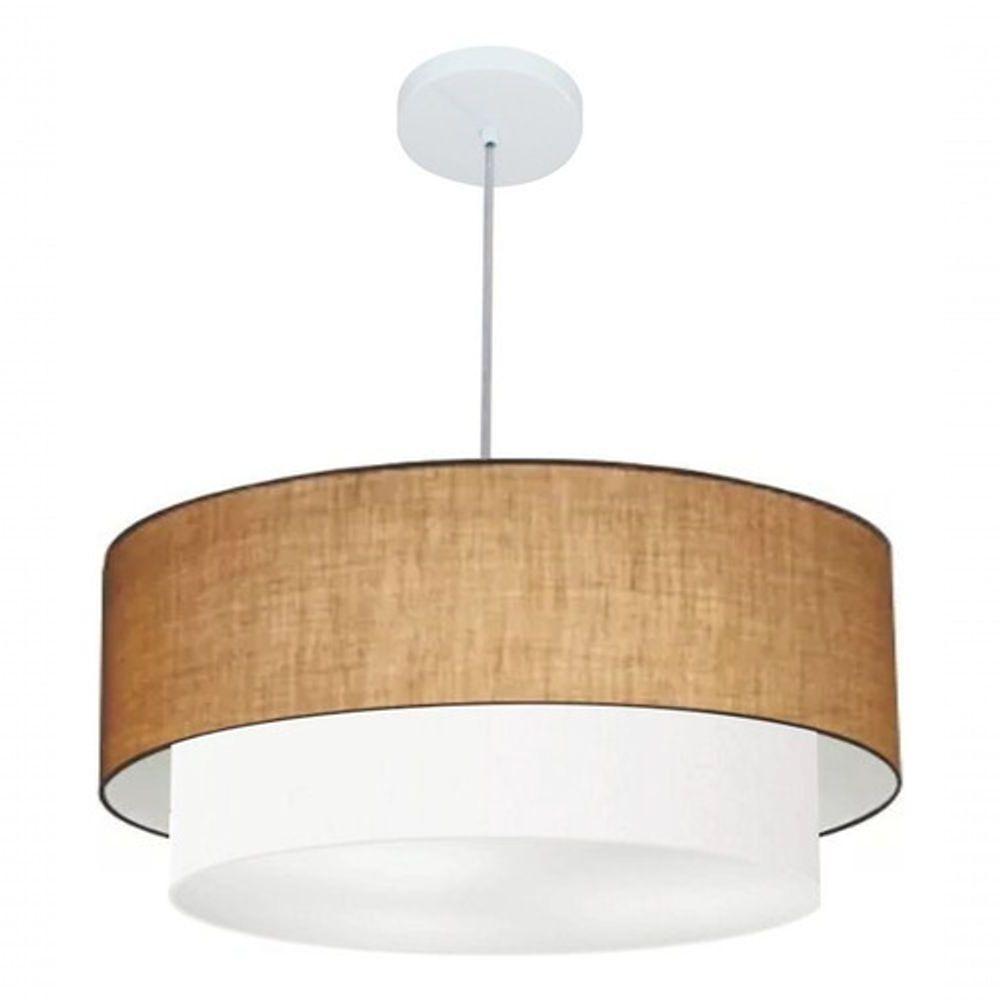 Lustre Pendente Duplo Cilíndrico Vivare Md-4352 Cúpula Tecido 55x50cm - Bivolt Palha-branco 127/220v - 4