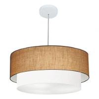 Lustre Pendente Duplo Cilíndrico Vivare Md-4352 Cúpula Tecido 55x50cm - Bivolt Palha-branco 127/220v