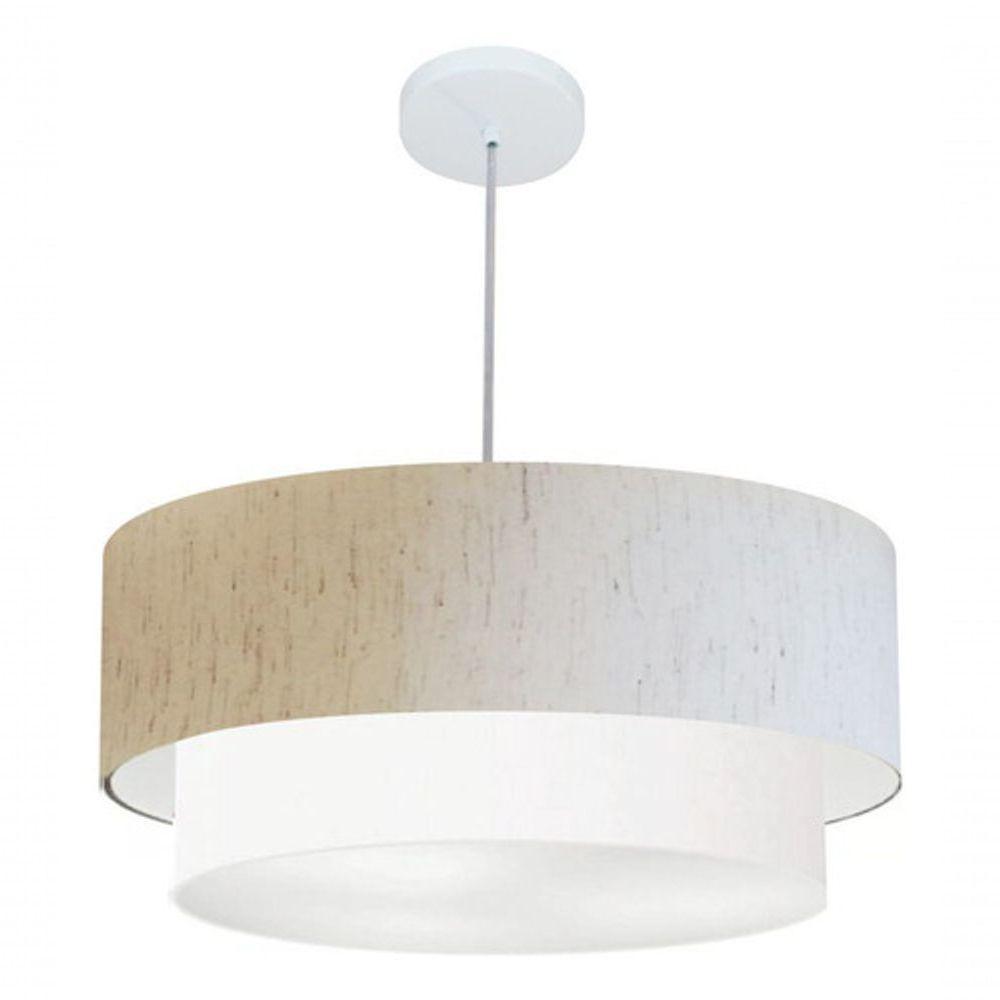 Lustre Pendente Duplo Cilíndrico Vivare Md-4352 Cúpula Tecido 55x50cm - Bivolt Linho-bege-branco 127/220v - 4