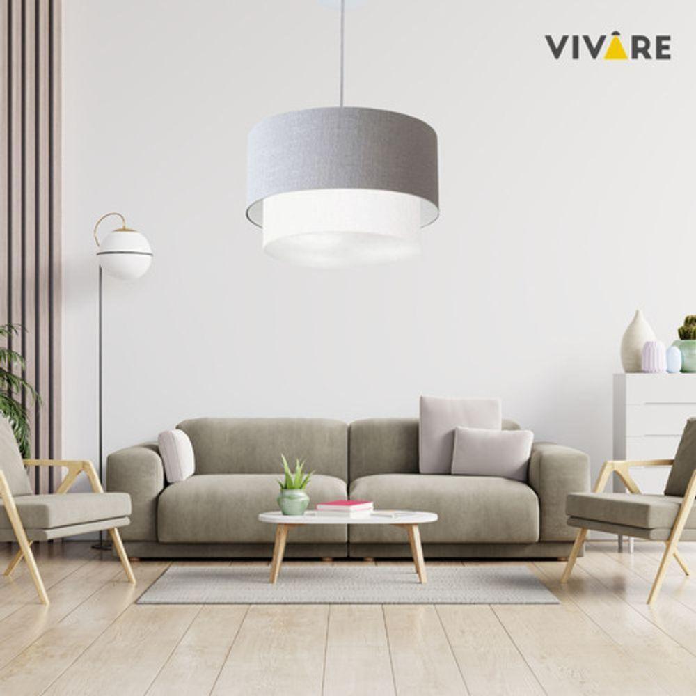 Lustre Pendente Duplo Cilíndrico Vivare Md-4351 Cúpula Em Tecido 50x40cm - Bivolt Rustico-cinza 127/220v - 6