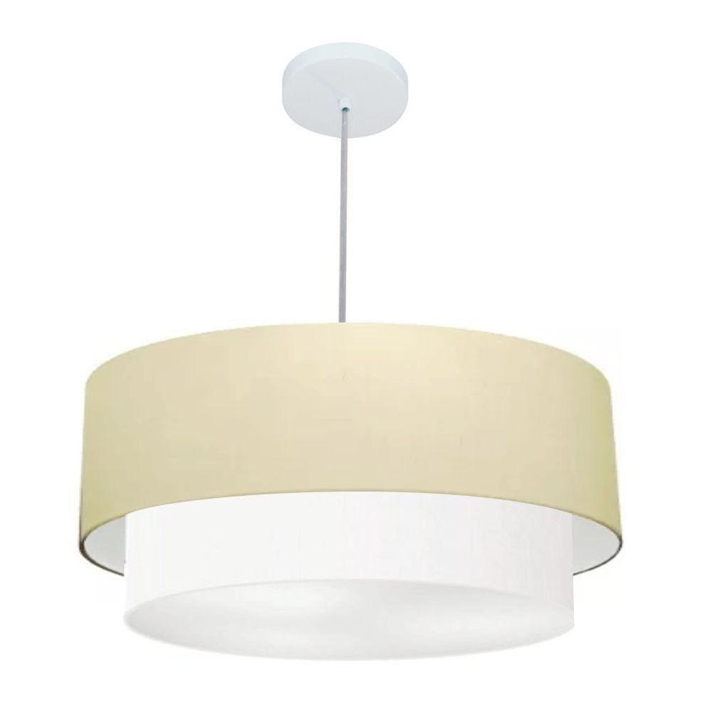 Lustre Pendente Duplo Cilíndrico Vivare Md-4352 Cúpula Tecido 55x50cm - Bivolt Algodão-crú-branco 127/220v - 1