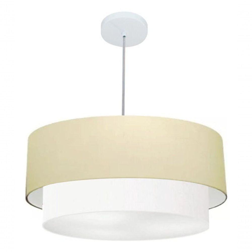 Lustre Pendente Duplo Cilíndrico Vivare Md-4352 Cúpula Tecido 55x50cm - Bivolt Algodão-crú-branco 127/220v - 4