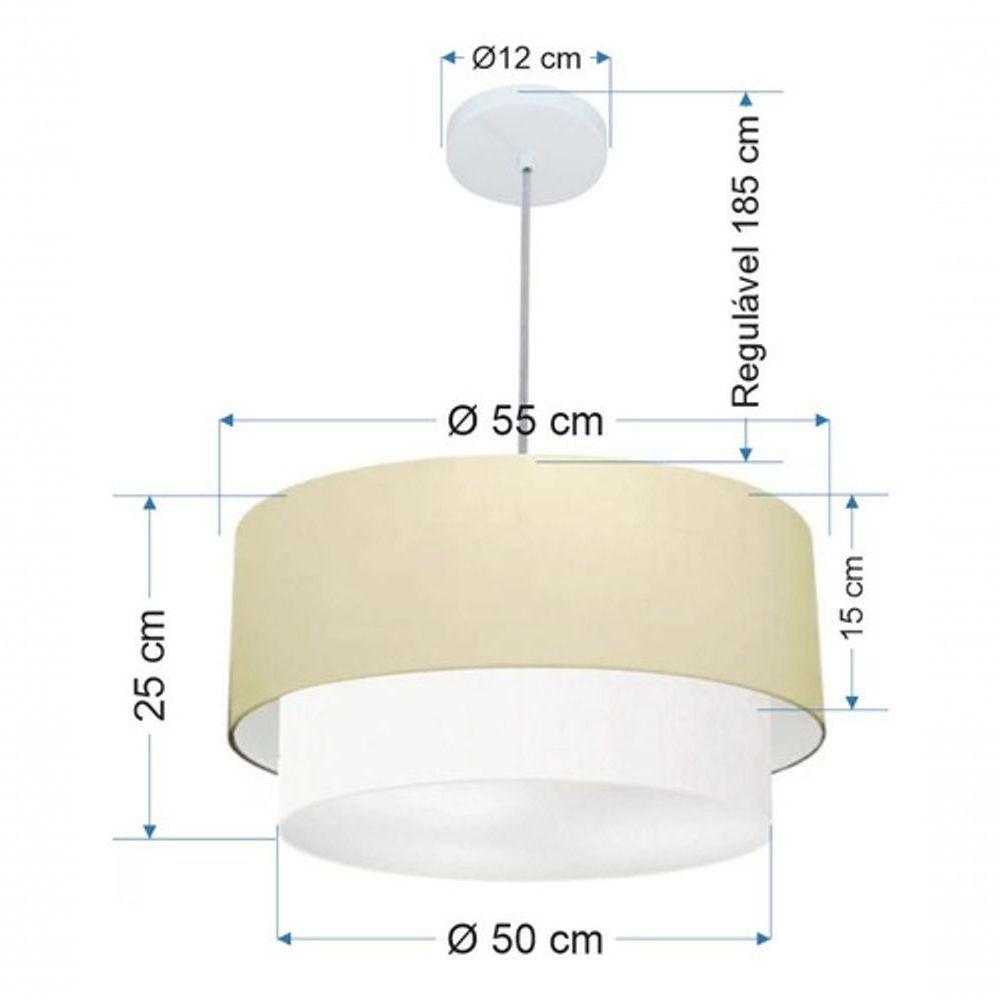 Lustre Pendente Duplo Cilíndrico Vivare Md-4352 Cúpula Tecido 55x50cm - Bivolt Algodão-crú-branco 127/220v - 5
