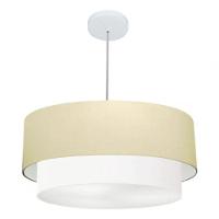 Lustre Pendente Duplo Cilíndrico Vivare Md-4352 Cúpula Tecido 55x50cm - Bivolt Algodão-crú-branco 127/220v