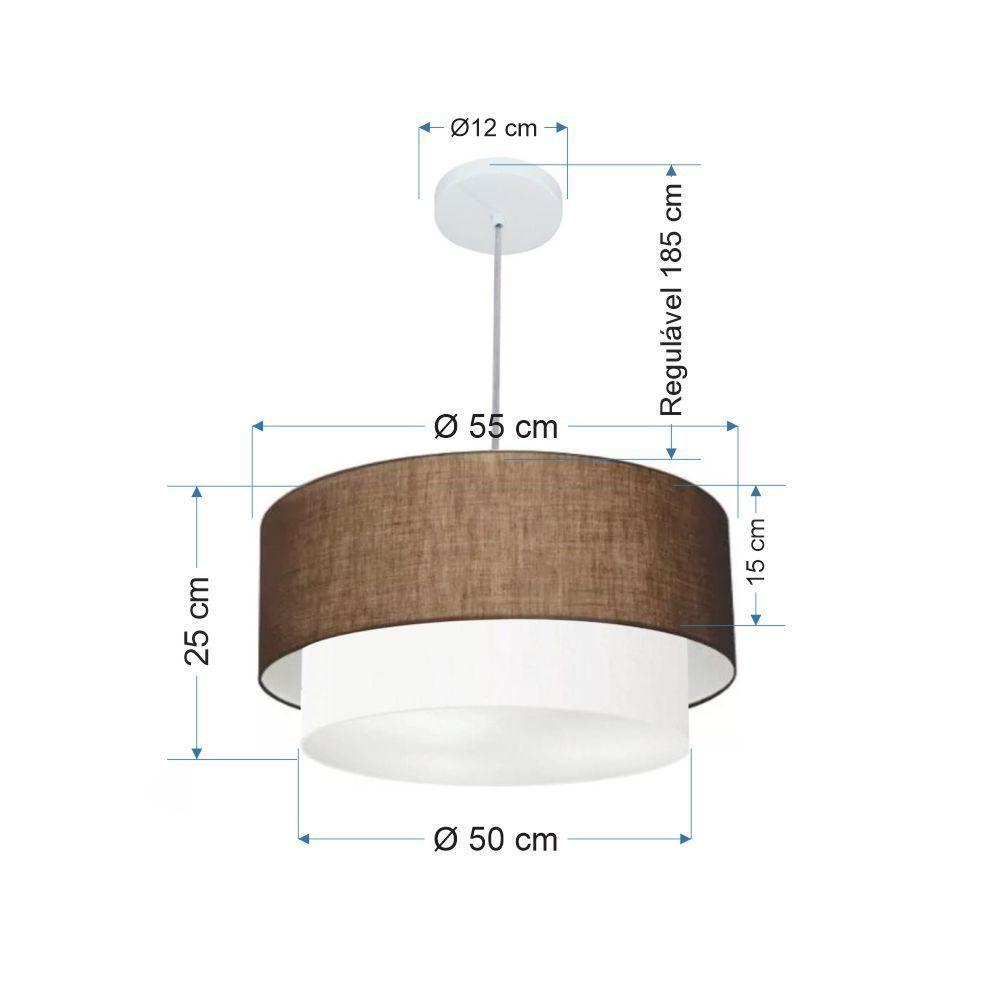 Lustre Pendente Duplo Cilíndrico Vivare Md-4352 Cúpula Tecido 55x50cm - Bivolt Café-branco 127/220v - 2