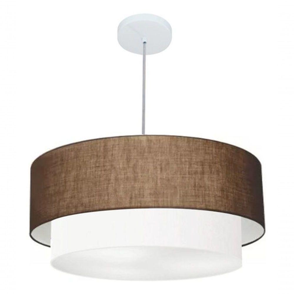 Lustre Pendente Duplo Cilíndrico Vivare Md-4352 Cúpula Tecido 55x50cm - Bivolt Café-branco 127/220v - 4