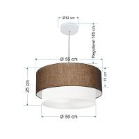 Lustre Pendente Duplo Cilíndrico Vivare Md-4352 Cúpula Tecido 55x50cm - Bivolt Café-branco 127/220v - 2