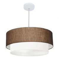 Lustre Pendente Duplo Cilíndrico Vivare Md-4352 Cúpula Tecido 55x50cm - Bivolt Café-branco 127/220v