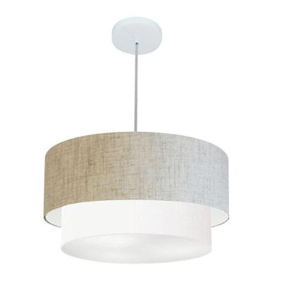 Lustre Pendente Duplo Cilíndrico Vivare Md-4351 Cúpula Em Tecido 50x40cm - Bivolt Rustico-bege-branco 127/220v