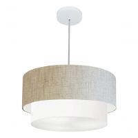 Lustre Pendente Duplo Cilíndrico Vivare Md-4351 Cúpula Em Tecido 50x40cm - Bivolt Rustico-bege-branco 127/220v