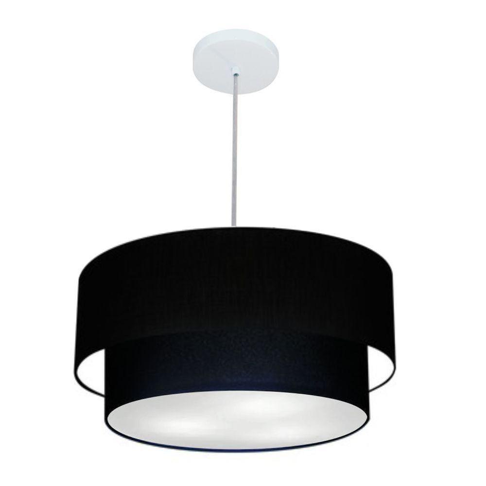 Lustre Pendente Duplo Cilíndrico Vivare Md-4351 Cúpula Em Tecido 50x40cm - Bivolt Preto 127/220v - 1