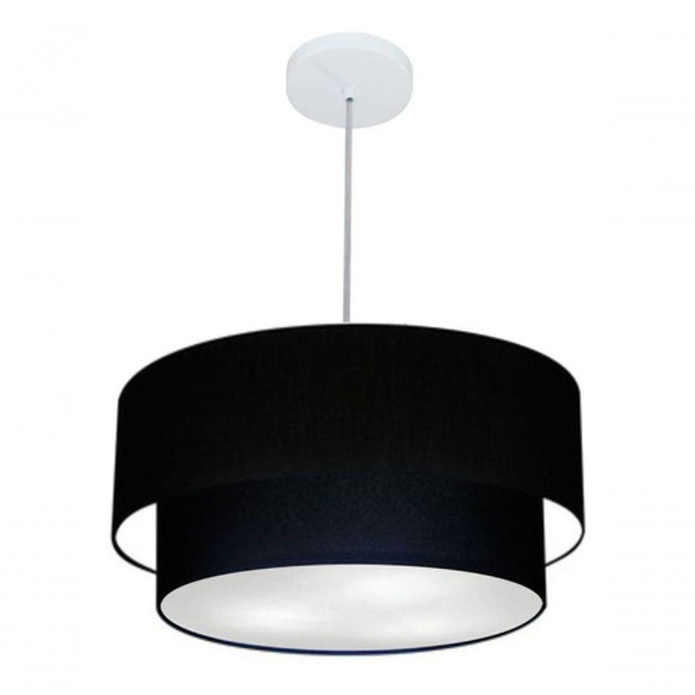 Lustre Pendente Duplo Cilíndrico Vivare Md-4351 Cúpula Em Tecido 50x40cm - Bivolt Preto 127/220v - 4