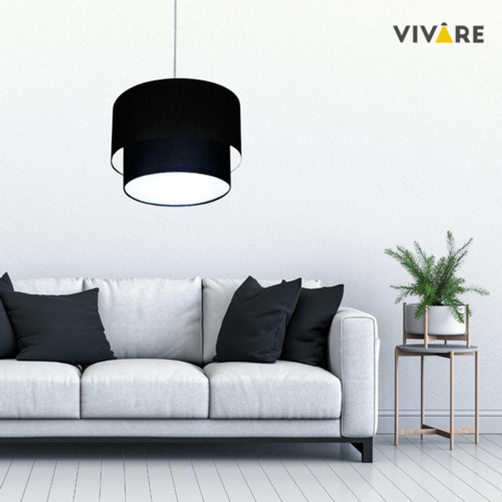 Lustre Pendente Duplo Cilíndrico Vivare Md-4351 Cúpula Em Tecido 50x40cm - Bivolt Preto 127/220v - 6