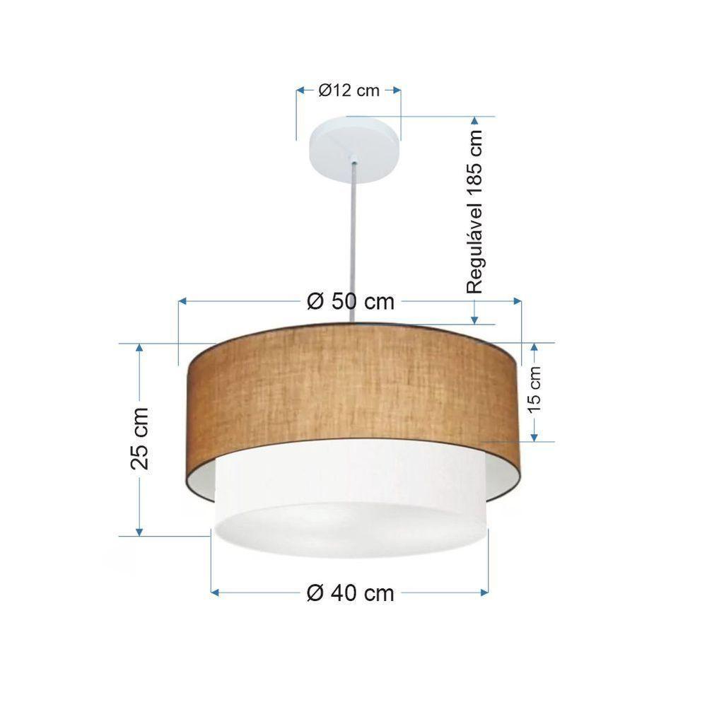 Lustre Pendente Duplo Cilíndrico Vivare Md-4351 Cúpula Em Tecido 50x40cm - Bivolt Palha-branco 127/220v - 2