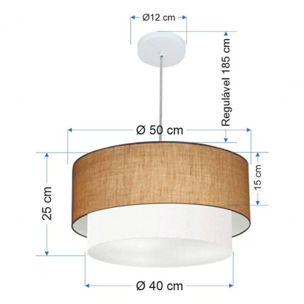 Lustre Pendente Duplo Cilíndrico Vivare Md-4351 Cúpula Em Tecido 50x40cm - Bivolt Palha-branco 127/220v - 5