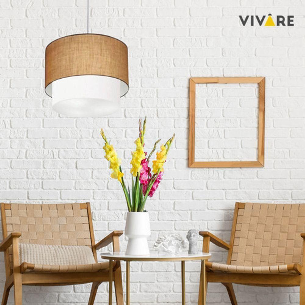 Lustre Pendente Duplo Cilíndrico Vivare Md-4351 Cúpula Em Tecido 50x40cm - Bivolt Palha-branco 127/220v - 6