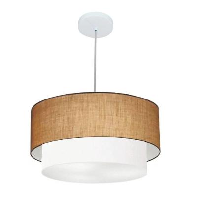 Lustre Pendente Duplo Cilíndrico Vivare Md-4351 Cúpula Em Tecido 50x40cm - Bivolt Palha-branco 127/220v