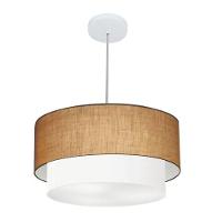 Lustre Pendente Duplo Cilíndrico Vivare Md-4351 Cúpula Em Tecido 50x40cm - Bivolt Palha-branco 127/220v - 1