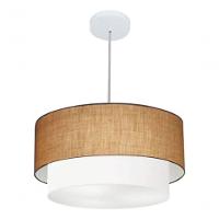 Lustre Pendente Duplo Cilíndrico Vivare Md-4351 Cúpula Em Tecido 50x40cm - Bivolt Palha-branco 127/220v