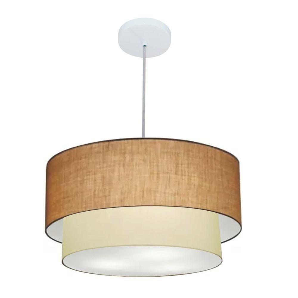 Lustre Pendente Duplo Cilíndrico Vivare Md-4351 Cúpula Em Tecido 50x40cm - Bivolt Palha-bege 127/220v - 1