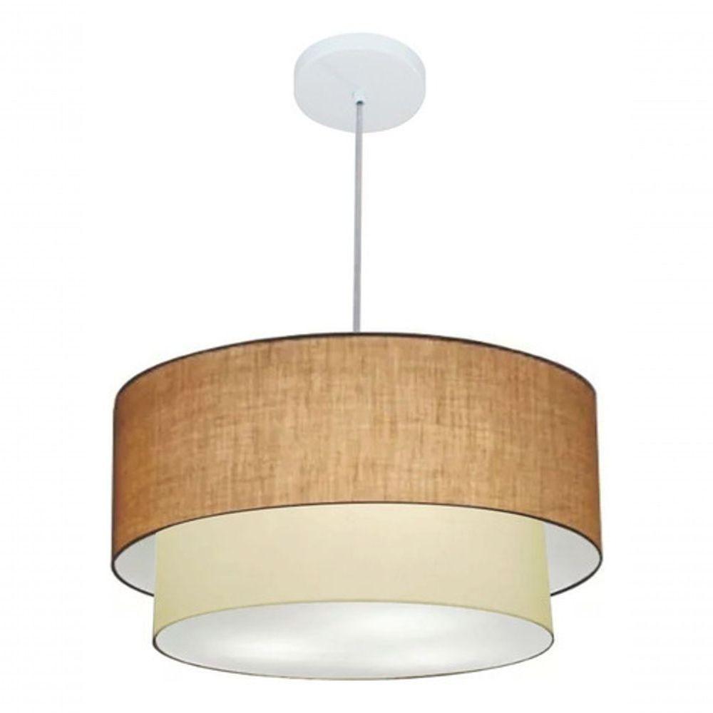 Lustre Pendente Duplo Cilíndrico Vivare Md-4351 Cúpula Em Tecido 50x40cm - Bivolt Palha-bege 127/220v - 4