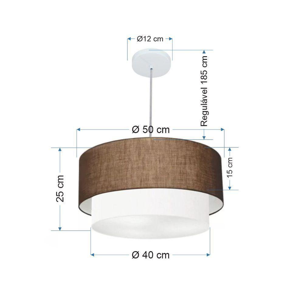 Lustre Pendente Duplo Cilíndrico Vivare Md-4351 Cúpula Em Tecido 50x40cm - Bivolt Café-branco 127/220v - 2