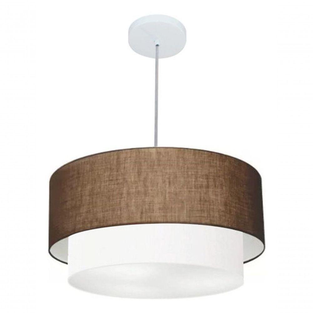 Lustre Pendente Duplo Cilíndrico Vivare Md-4351 Cúpula Em Tecido 50x40cm - Bivolt Café-branco 127/220v - 4