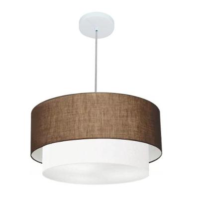 Lustre Pendente Duplo Cilíndrico Vivare Md-4351 Cúpula Em Tecido 50x40cm - Bivolt Café-branco 127/220v