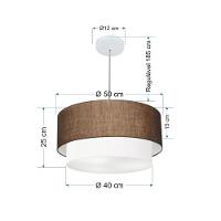 Lustre Pendente Duplo Cilíndrico Vivare Md-4351 Cúpula Em Tecido 50x40cm - Bivolt Café-branco 127/220v - 2