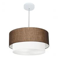 Lustre Pendente Duplo Cilíndrico Vivare Md-4351 Cúpula Em Tecido 50x40cm - Bivolt Café-branco 127/220v