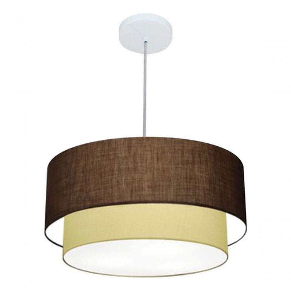 Lustre Pendente Duplo Cilíndrico Vivare Md-4351 Cúpula Em Tecido 50x40cm - Bivolt Café-algodão-crú 127/220v - 4
