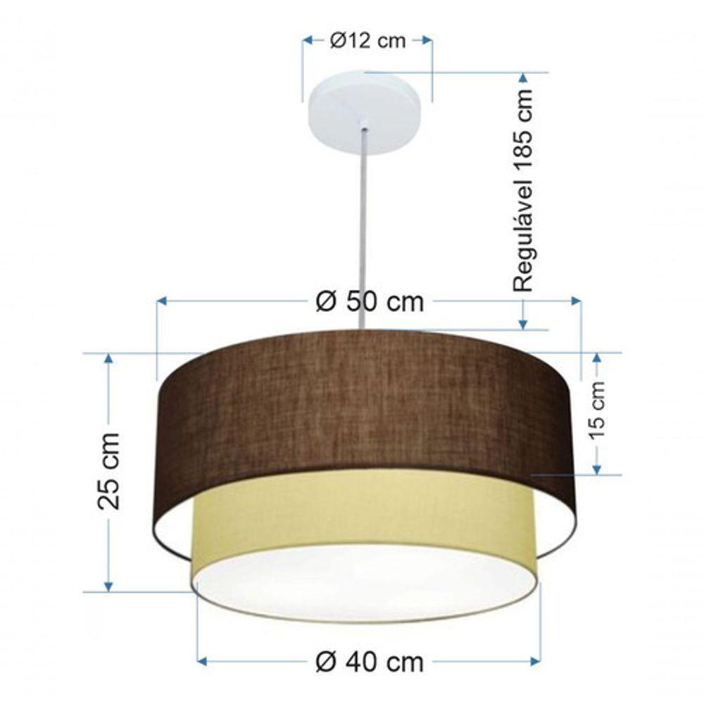 Lustre Pendente Duplo Cilíndrico Vivare Md-4351 Cúpula Em Tecido 50x40cm - Bivolt Café-algodão-crú 127/220v - 5