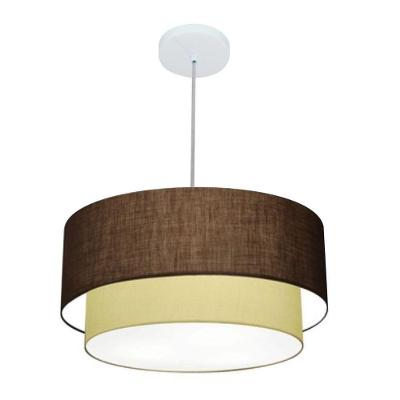 Lustre Pendente Duplo Cilíndrico Vivare Md-4351 Cúpula Em Tecido 50x40cm - Bivolt Café-algodão-crú 127/220v