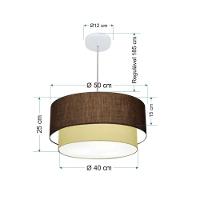 Lustre Pendente Duplo Cilíndrico Vivare Md-4351 Cúpula Em Tecido 50x40cm - Bivolt Café-algodão-crú 127/220v - 2