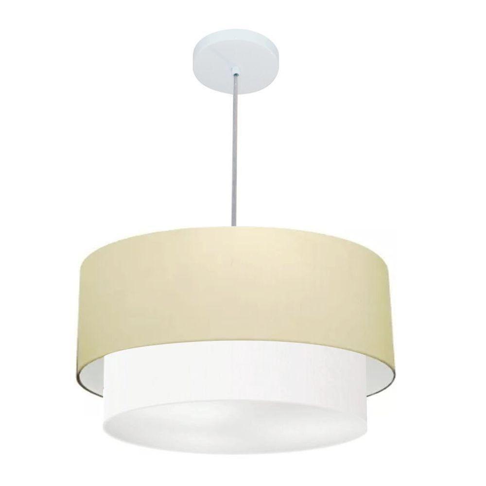 Lustre Pendente Duplo Cilíndrico Vivare Md-4351 Cúpula Em Tecido 50x40cm - Bivolt Algodão-crú-branco 127/220v - 1