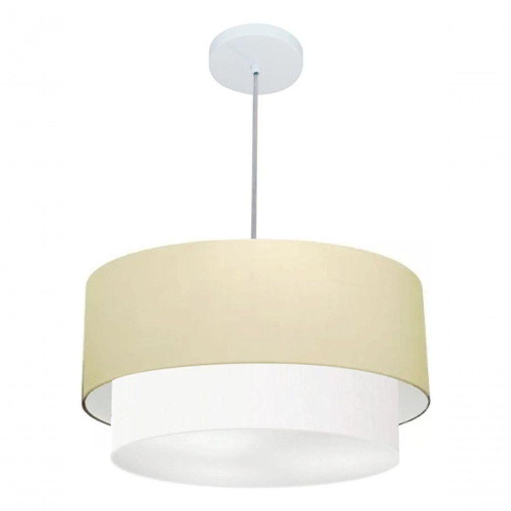 Lustre Pendente Duplo Cilíndrico Vivare Md-4351 Cúpula Em Tecido 50x40cm - Bivolt Algodão-crú-branco 127/220v - 4