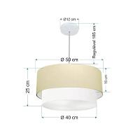 Lustre Pendente Duplo Cilíndrico Vivare Md-4351 Cúpula Em Tecido 50x40cm - Bivolt Algodão-crú-branco 127/220v - 2