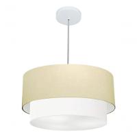 Lustre Pendente Duplo Cilíndrico Vivare Md-4351 Cúpula Em Tecido 50x40cm - Bivolt Algodão-crú-branco 127/220v