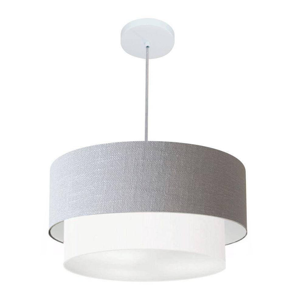 Lustre Pendente Duplo Cilíndrico Vivare Md-4351 Cúpula Em Tecido 50x40cm - Bivolt Branco-rustico-cinza 127/220v - 1