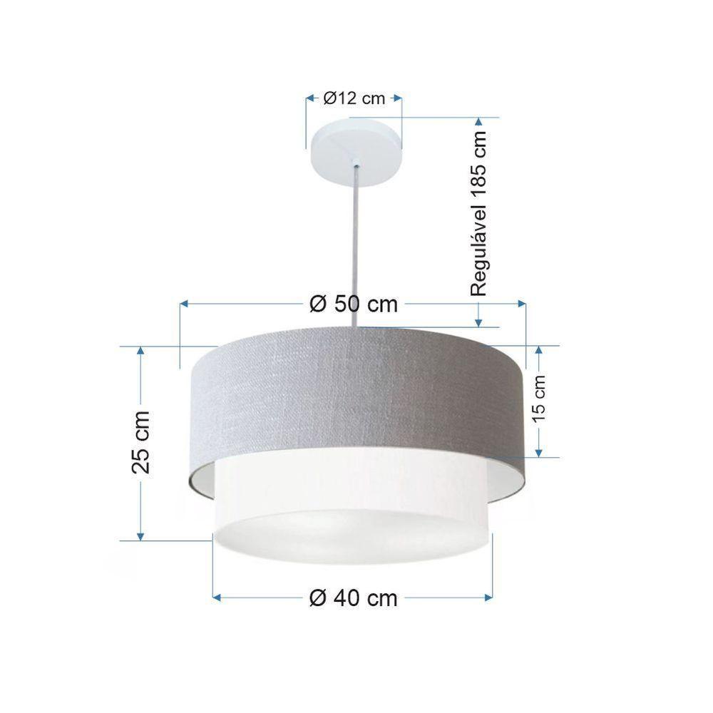 Lustre Pendente Duplo Cilíndrico Vivare Md-4351 Cúpula Em Tecido 50x40cm - Bivolt Branco-rustico-cinza 127/220v - 2